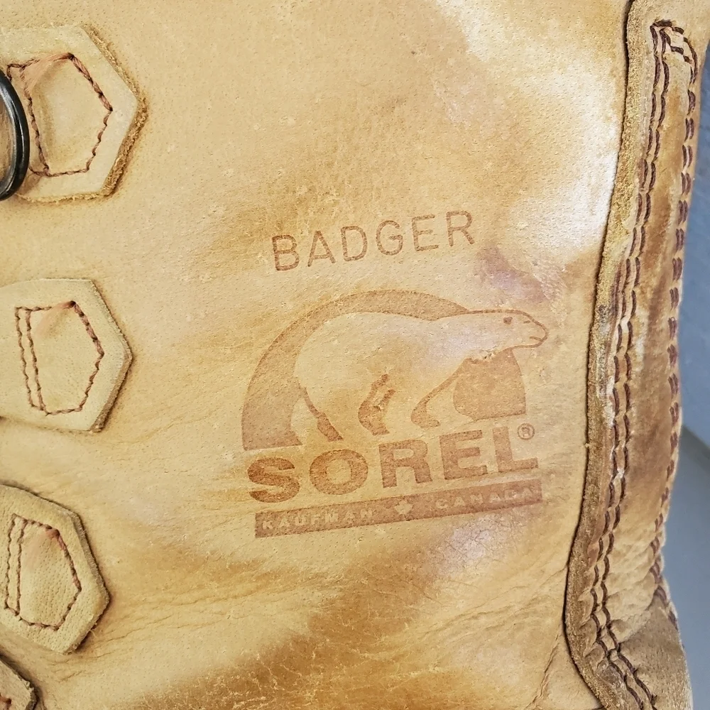 Vintage 90s Sorel Badger Leather Winter Snow Duck Boots Waterproof Wool Liner 10